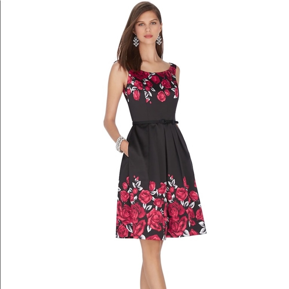 White House Black Market Satin Rose Print Dress 6